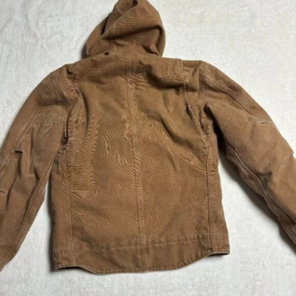 Carhartt Hooded Canvas Jacket Small Sherpa Lined Brown J141 Workwear Distressed - Picture 12 of 16